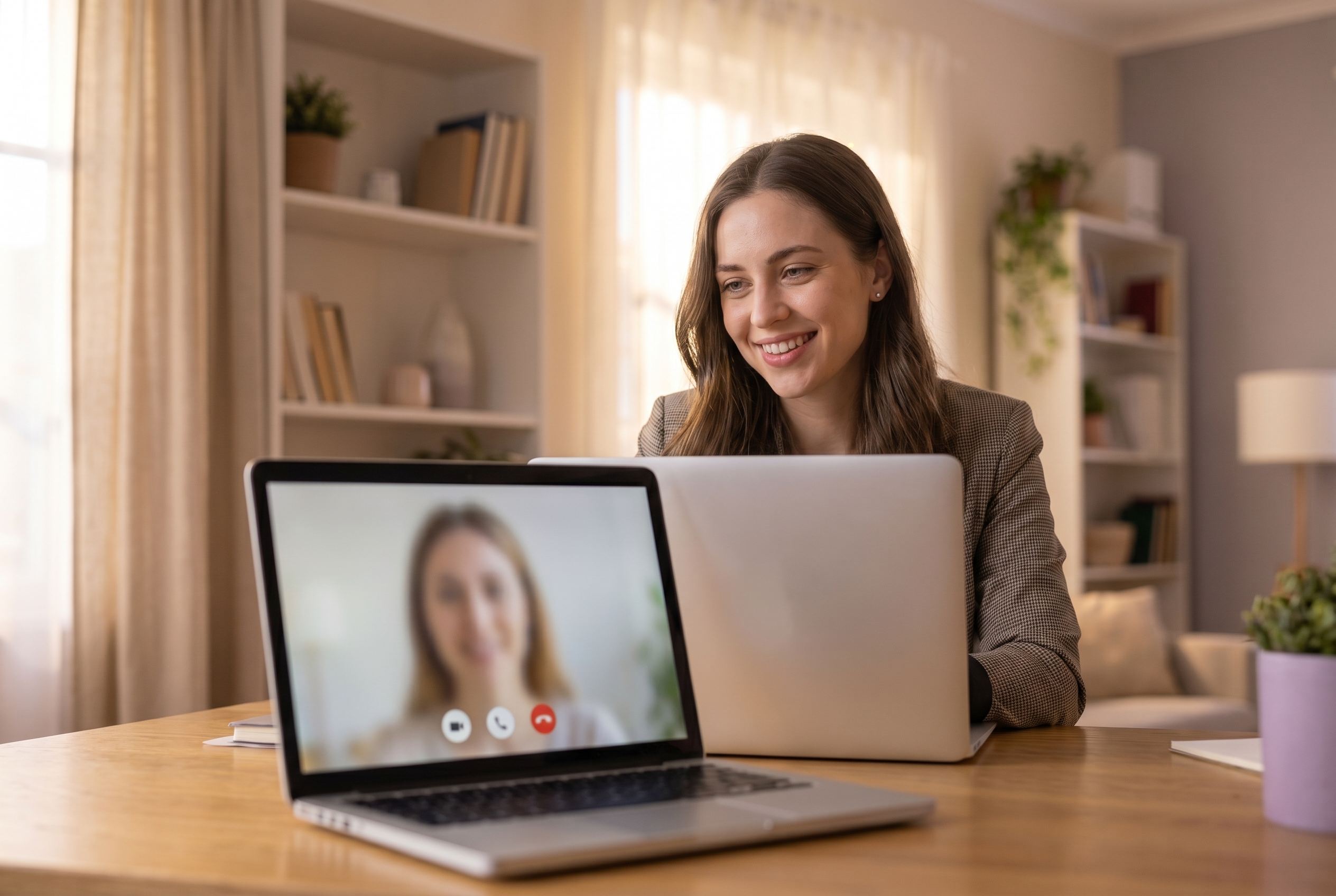 A candidate taking a first-round AI video interview from home.